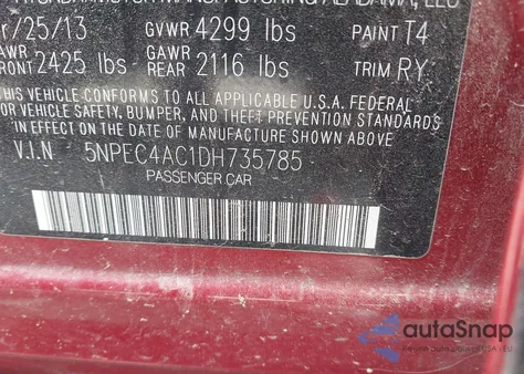 2013 Hyundai Sonata Se from USA, damaged, VIN 5NPEC4AC1DH735785